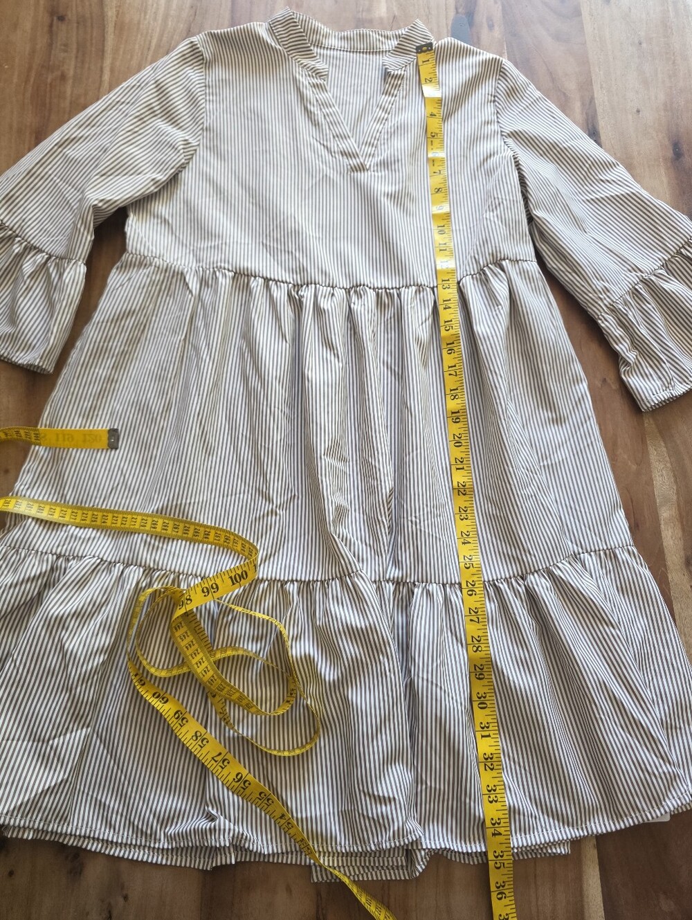 FIMARSTED Prairie-Style Tiered Dress – Beige & White Fine Stripes , Size L - Picture 10 of 13